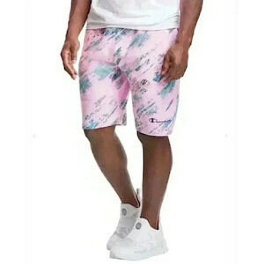 NWT Champion Mens Reverse Weave AOP Shorts In Crayon Blur Xtra Pink/Purple/Teal